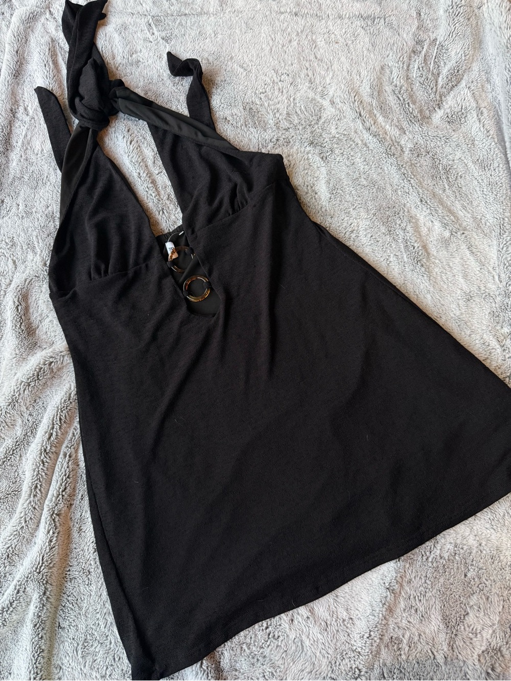 Black Halter Neck Women's Top with Ring Detail